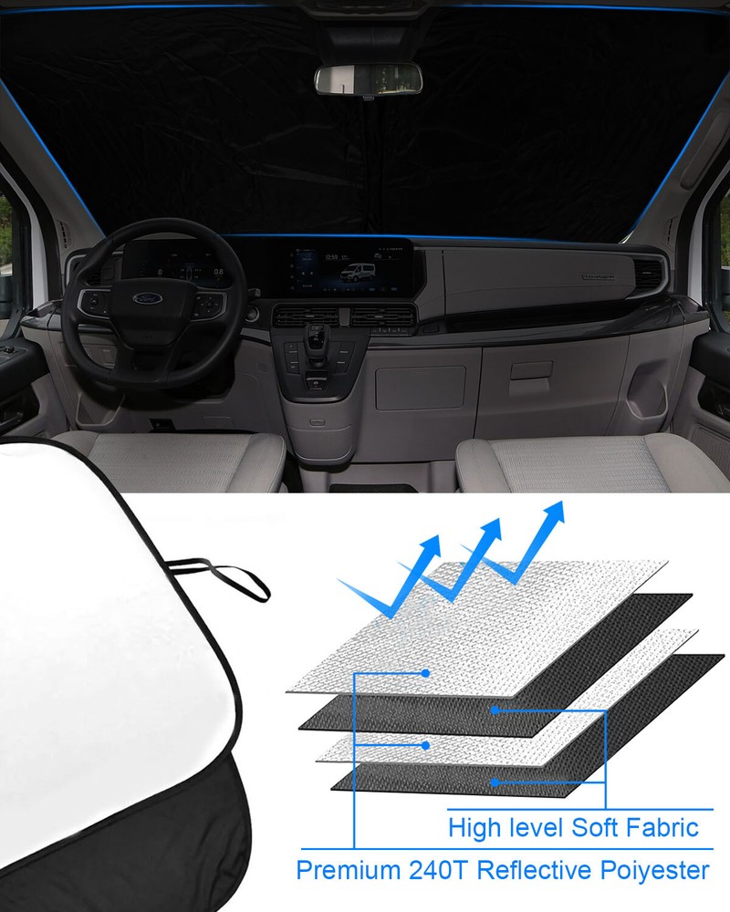For Ford Transit 2015-2025 Windshield Sun Shade Foldable Heat Block Window Cover