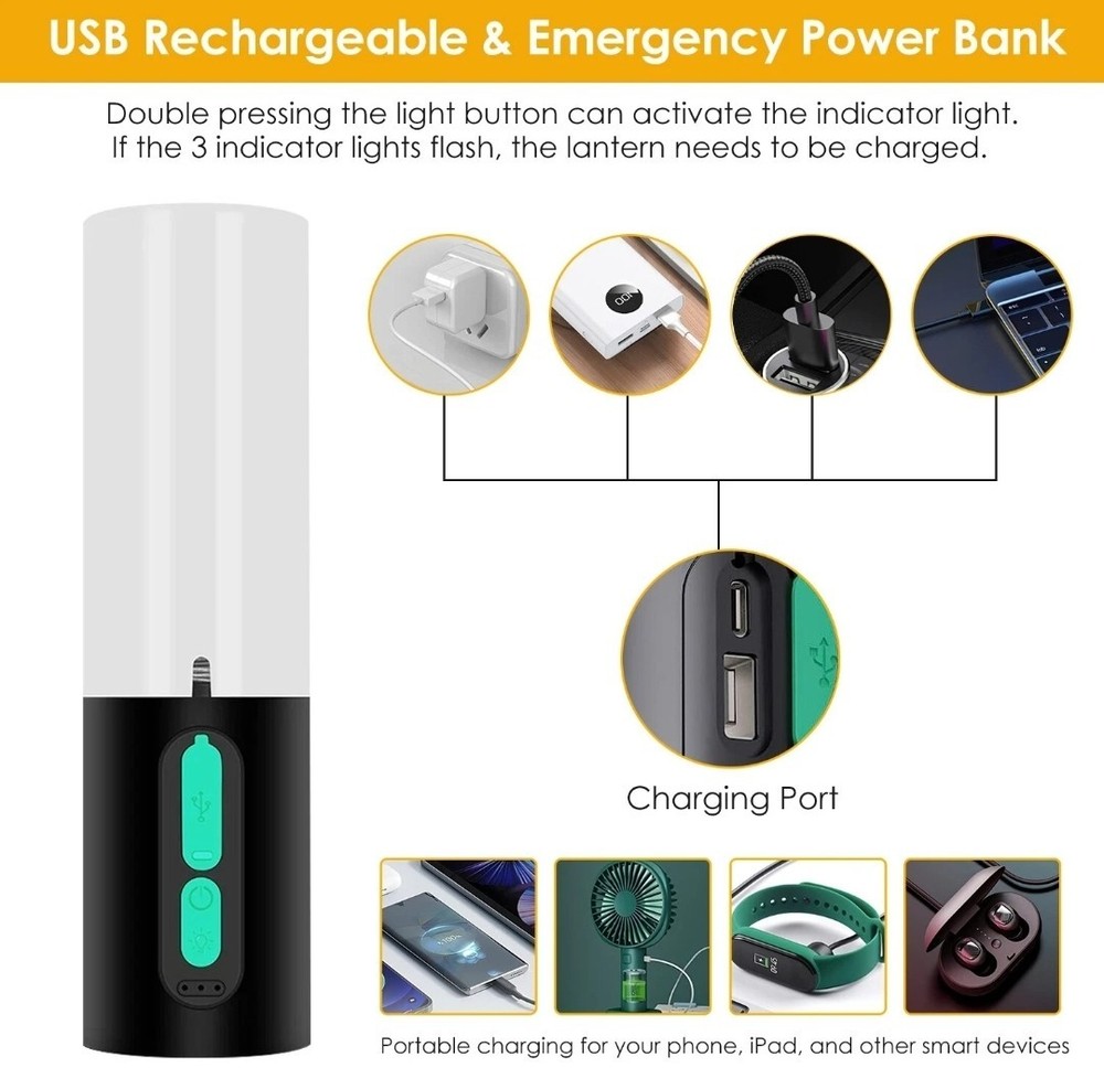 33ft String Lights Power Bank 4in1 Rechargeable Camping Lantern Flashlight USB