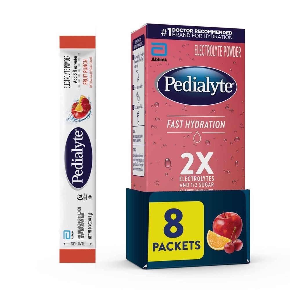 Pedialyte Fast Hydration Electrolyte Powder Packets, Fruit Punch, Hydration Drin