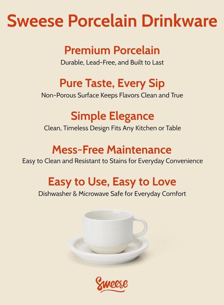 Sweese 2.5 Ounce Porcelain Stackable Espresso Cups with Ounces, White