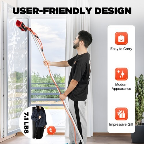 For Window+ Solar Panel Clean Washing 26FT Water Fed Pole Cleaning Brush Tool
