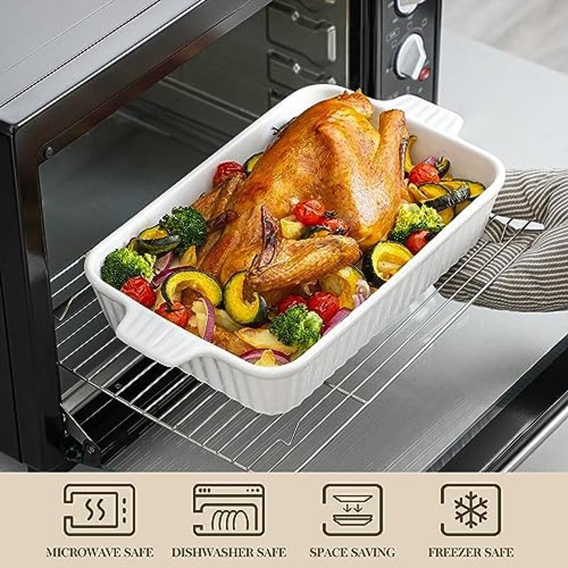 Rectangular Porcelain Casserole Dishes Set 4 Sizes Textured Design Easy Clean US