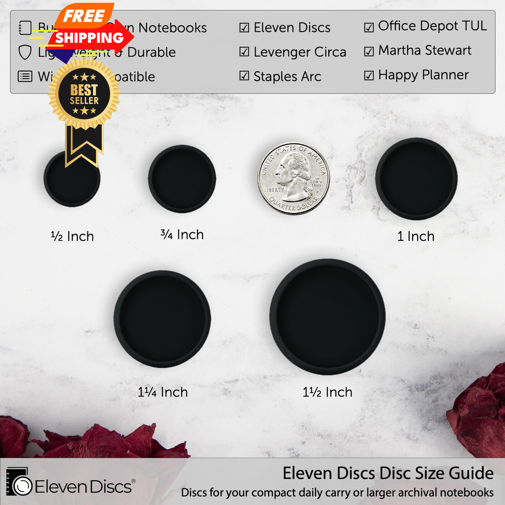 Eleven Discs ¾-Inch Black Plastic Discbound Expansion for Custom