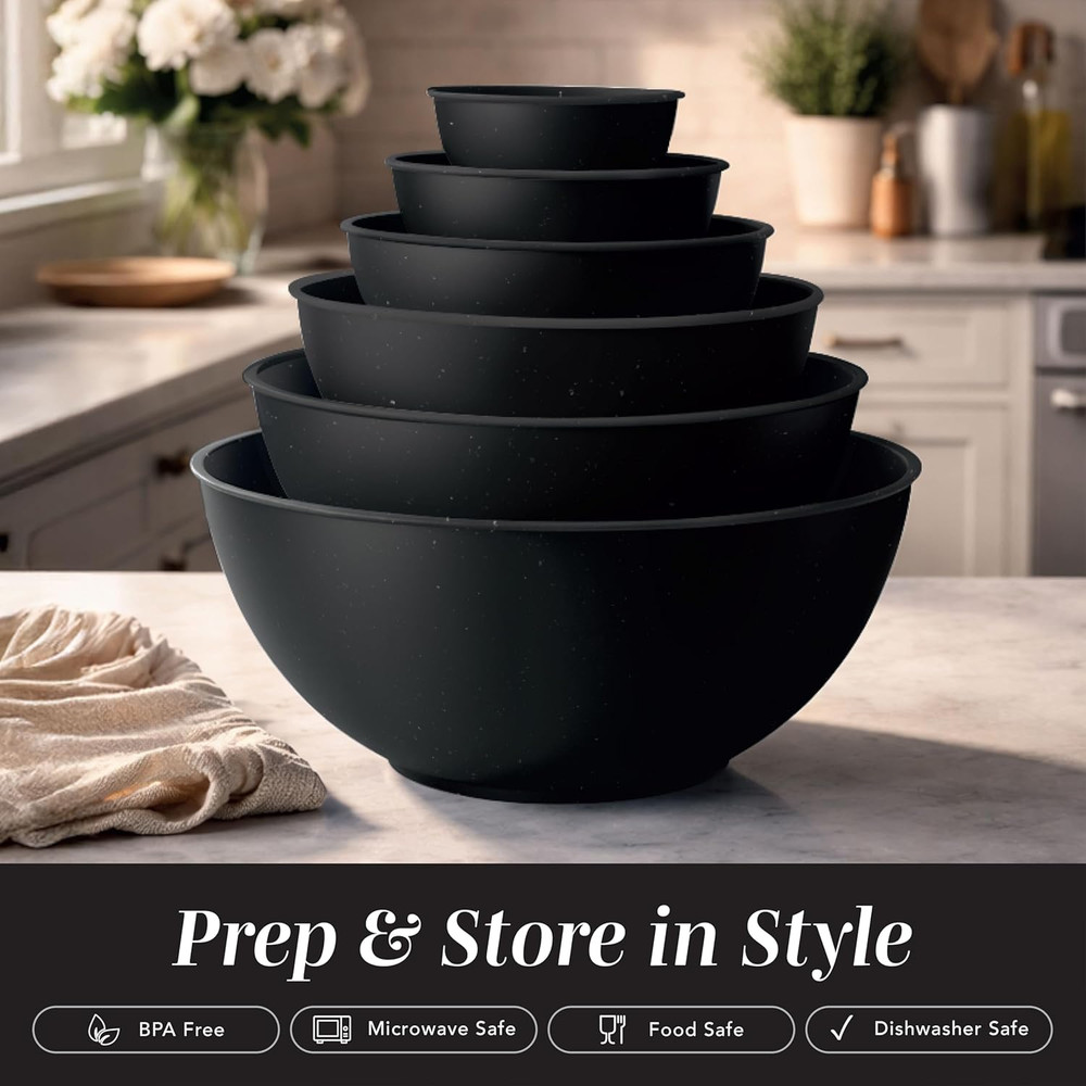 Mixing Bowls with TPR Lids - 12 Piece Plastic Nesting Bowls Set Includes 6 Prep