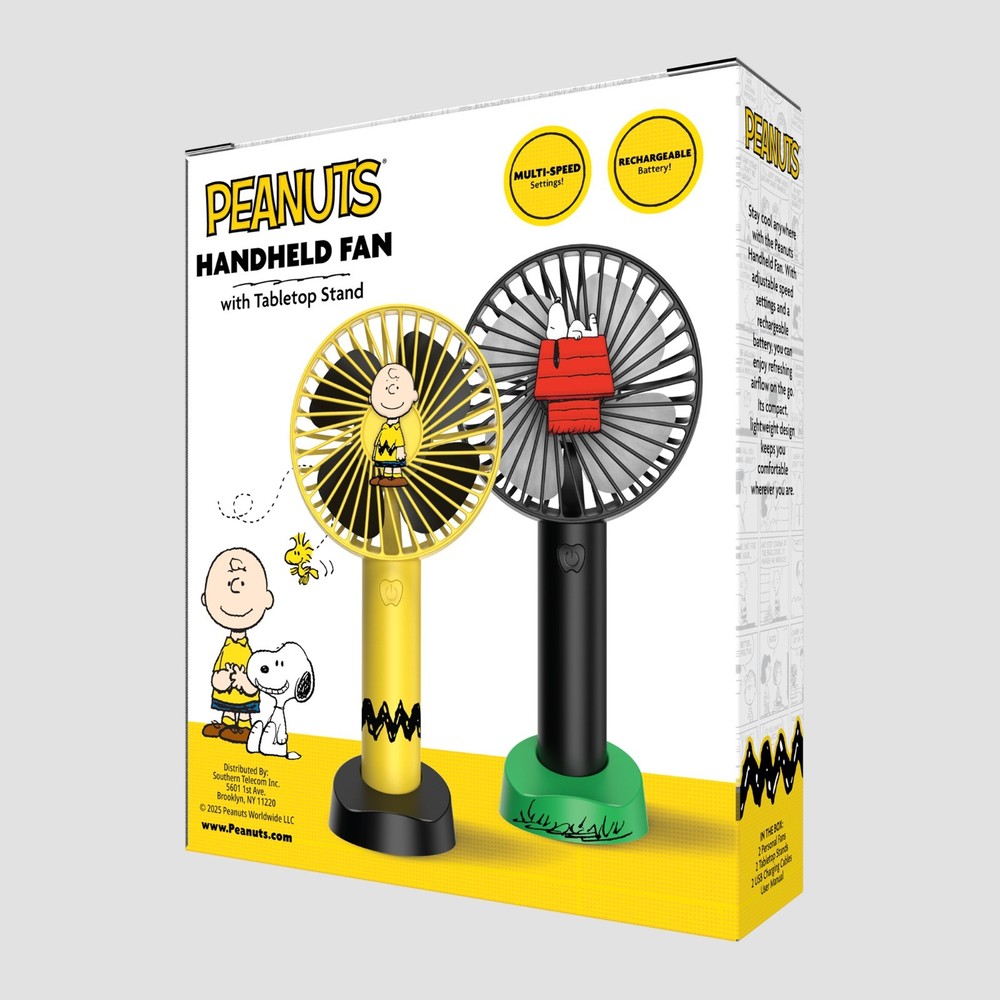 Peanuts Hanheld Fan with Tabletop Stand (2 pack) - Black & Yellow