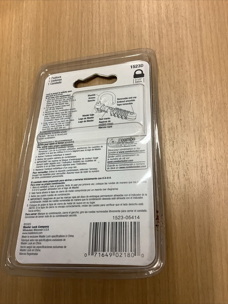 MASTER LOCK 1523D 4-DIGIT COMBINATION PADLOCK Soft Touch Dial