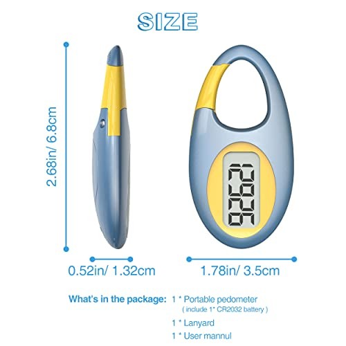 Simple 3D Step Counter, Walking Pedometer, Steps Tracker with Neck Blue