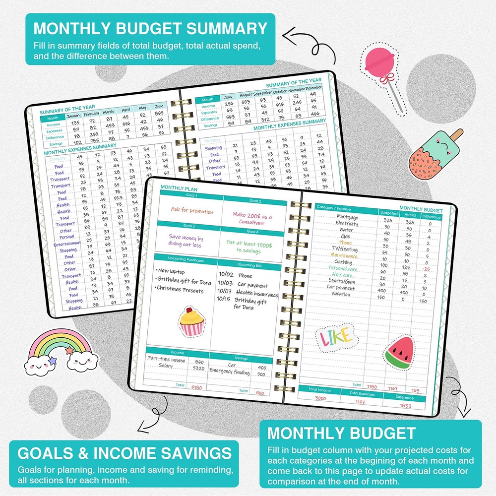 Budget Planner - Book with Bill Organizer and Expense Medium, Black