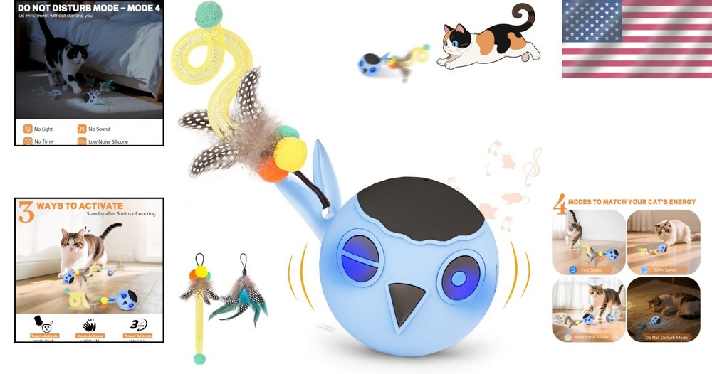 Cat Toy Ball Interactive USB Rechargeable Electronic Exercise Toy Blue