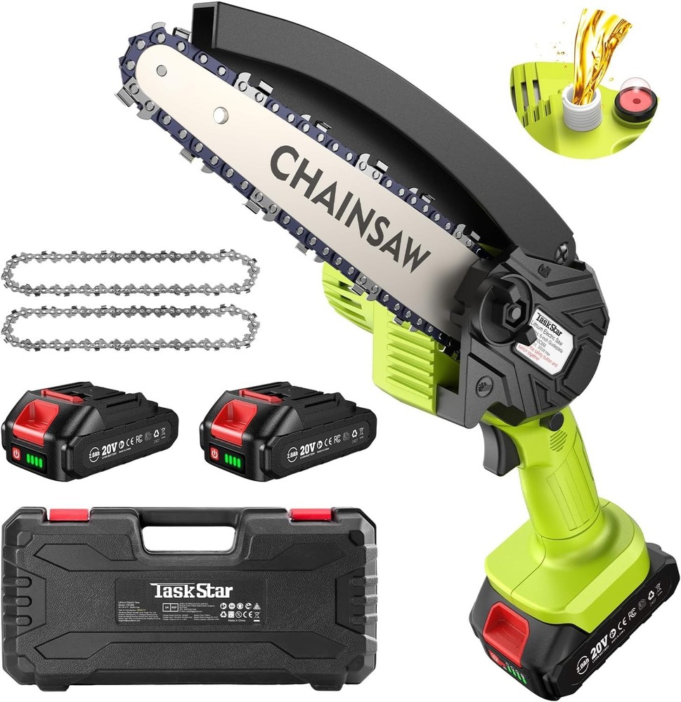 6-Inch Mini Cordless Chainsaw | 2x Rechargeable Batteries + Automatic Lube