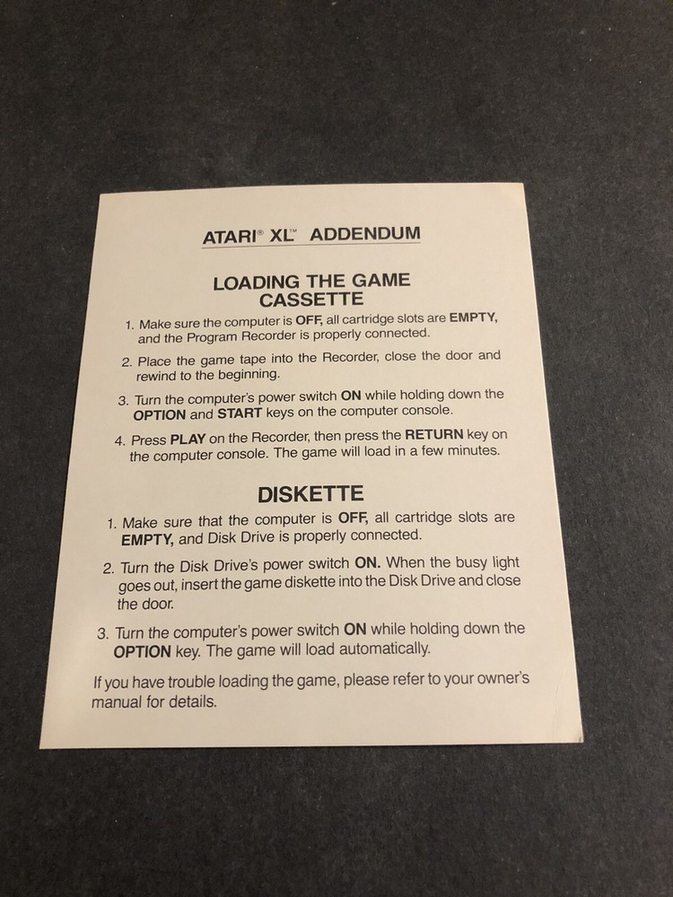 atari xl addendum insert