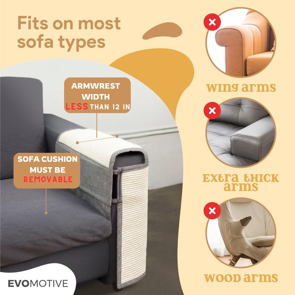Cat Couch Protector, [Fits on Either Arm Rest], Couch Cat Scratch Protector, ...