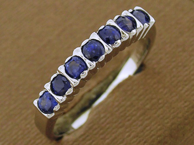 R136 Solid 9K White Gold Natural Sapphire Eternity Ring Stackable Wedding size O