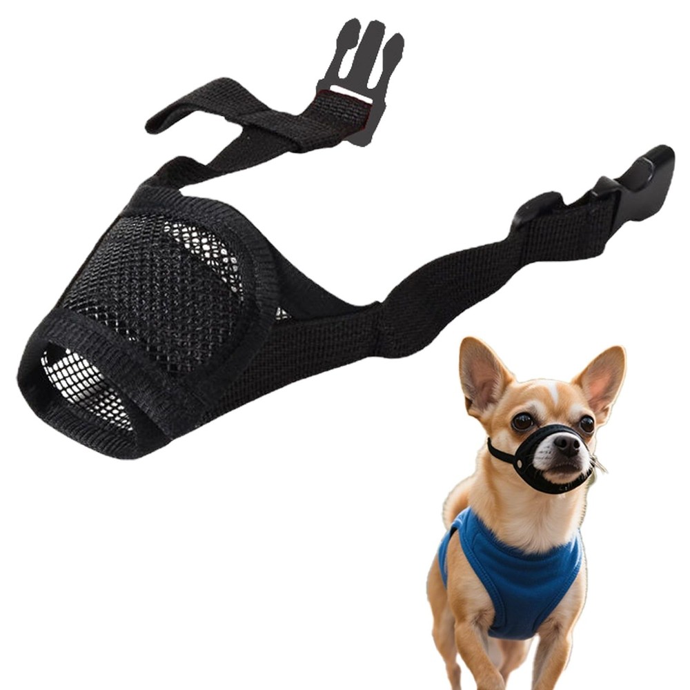LOGJAM Small Dog Mesh Muzzle for Barking, Soft Breathable Small, Black