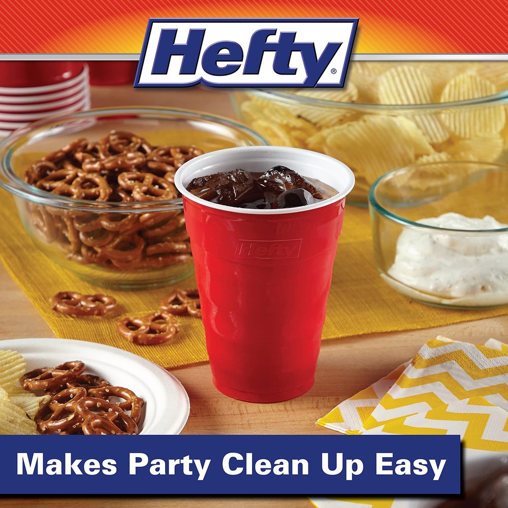 Hefty Party On Red Disposable Plastic Cups 18oz 50 Count Easy Grip Durable