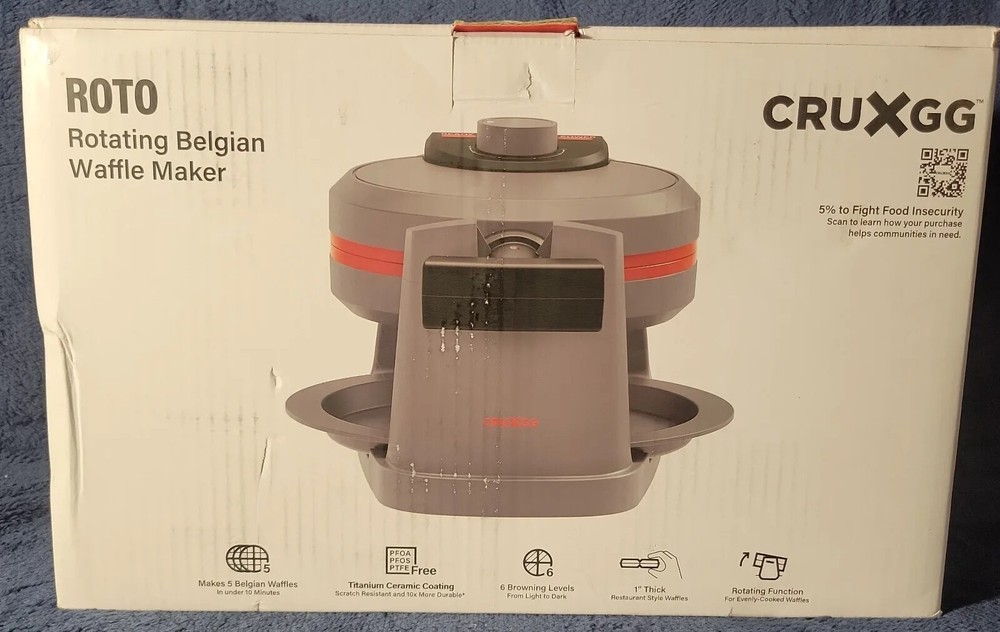 💥 Cruxgg Rotating Ceramic Nonstick Waffle Maker🆕️OPEN BOX