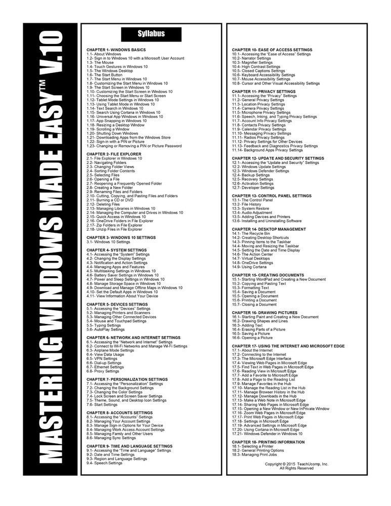 Learn Microsoft WINDOWS 10 DELUXE Training Tutorial Course Quick Reference Guide