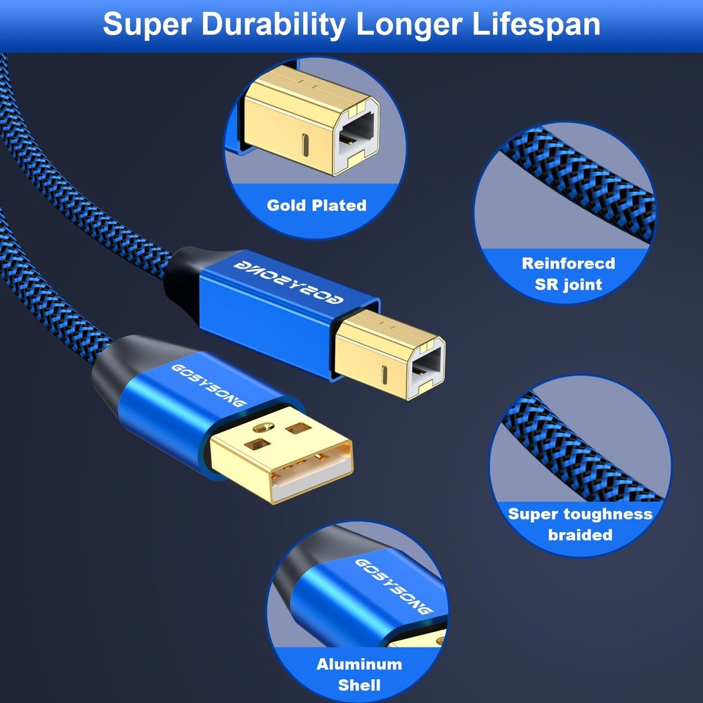 100ft Active USB 2.0 Cable, Type A to B, High Speed 100ft, Blue