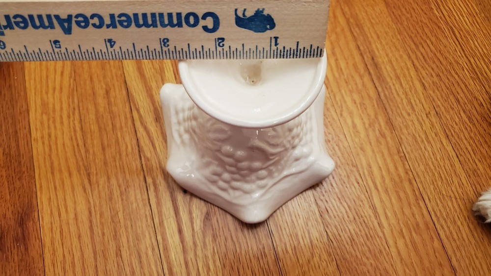 Grape Pattern Compote Ruffled Edge Footed Stemmed White Ceramic