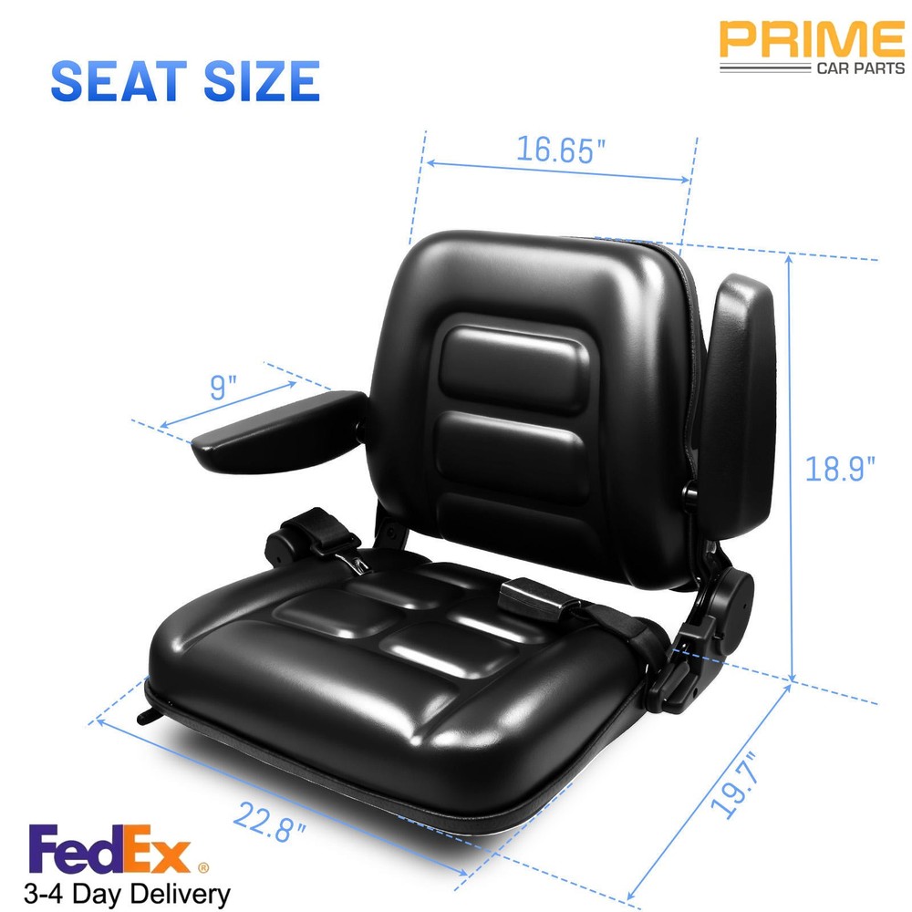 Tractor Forklift Seat Excavator Universal Adjustable Backrest Armrest Safty Belt