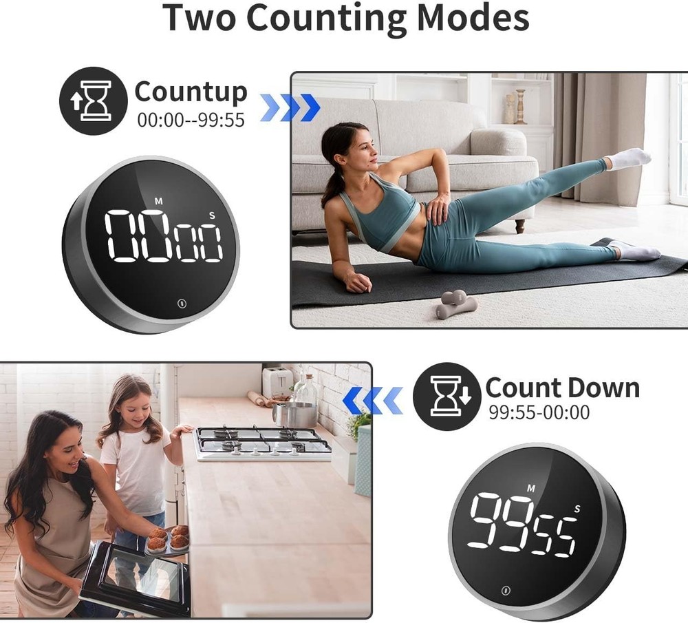 Digital Kitchen Timer - Magnetic Countdown Countup Timer with Large LED Displ...
