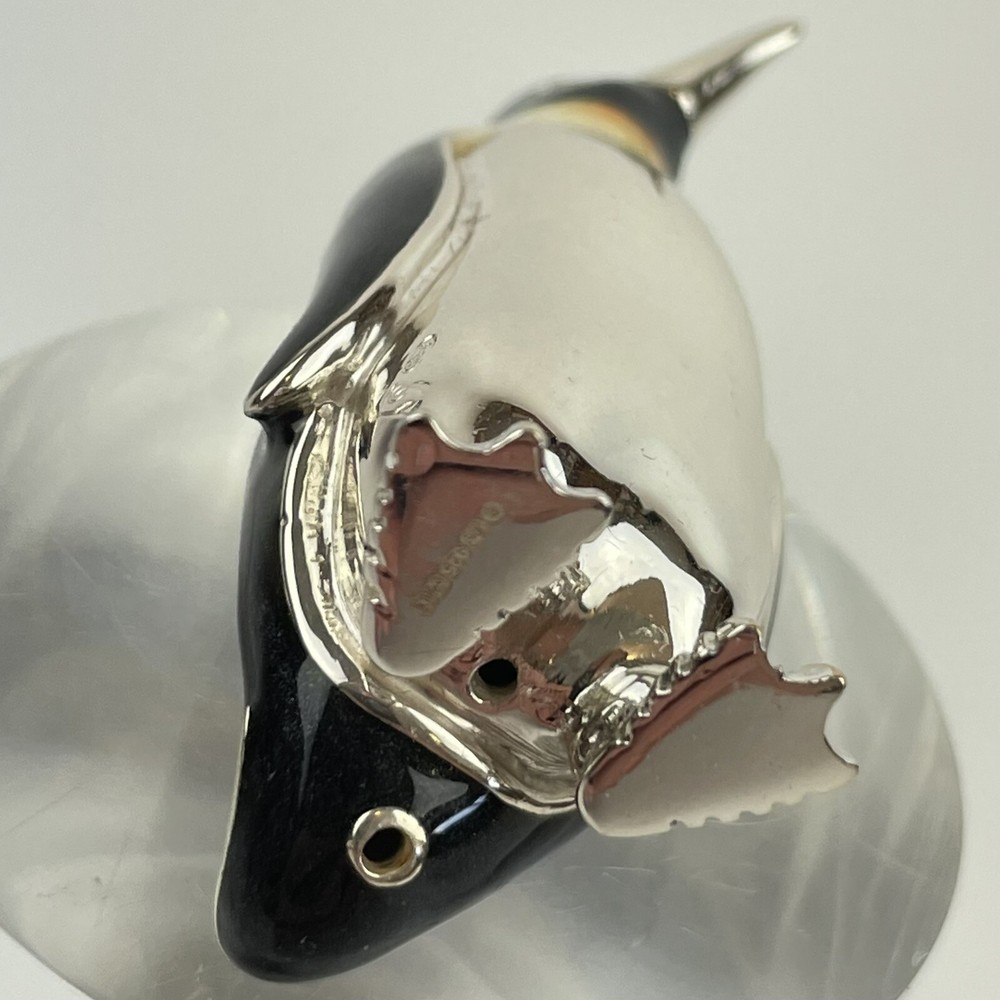 Vintage Solid Sterling Silver Saturno Enamel Penguin Figure 5.5cm