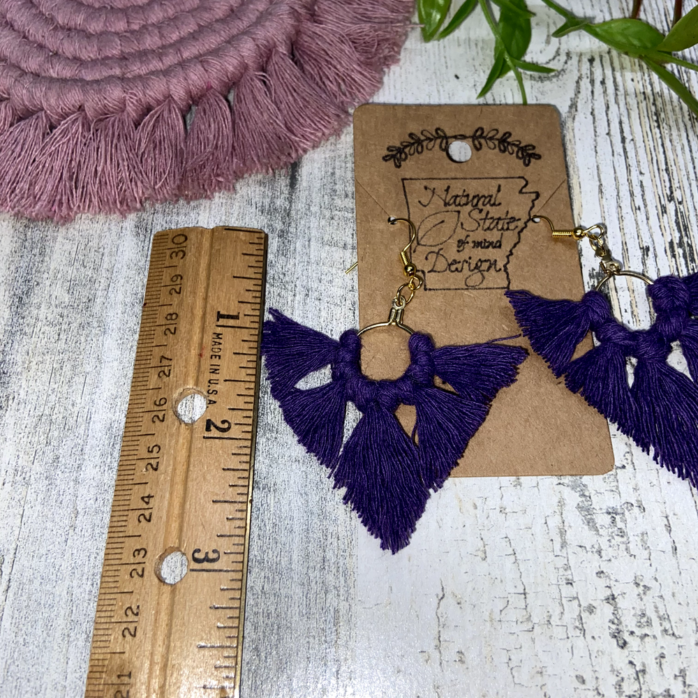 Handmade Boho Macrame Dangle Earrings Purple