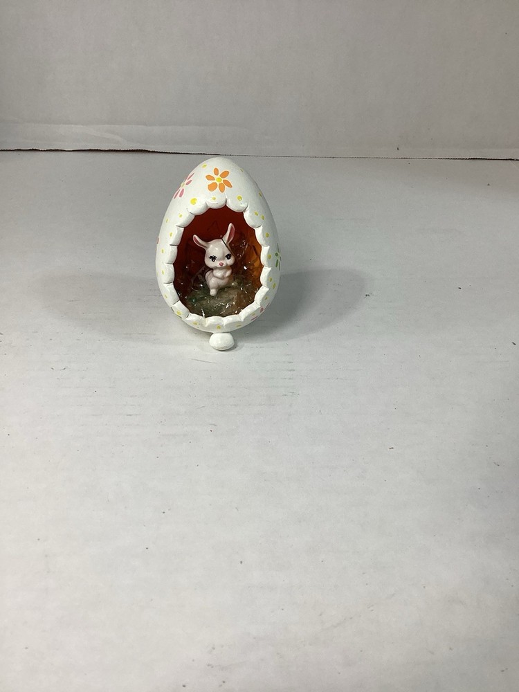 Vintage Hand Painted Ceramic Bisque Mold Easter Egg Diorama Bunny Rabbit