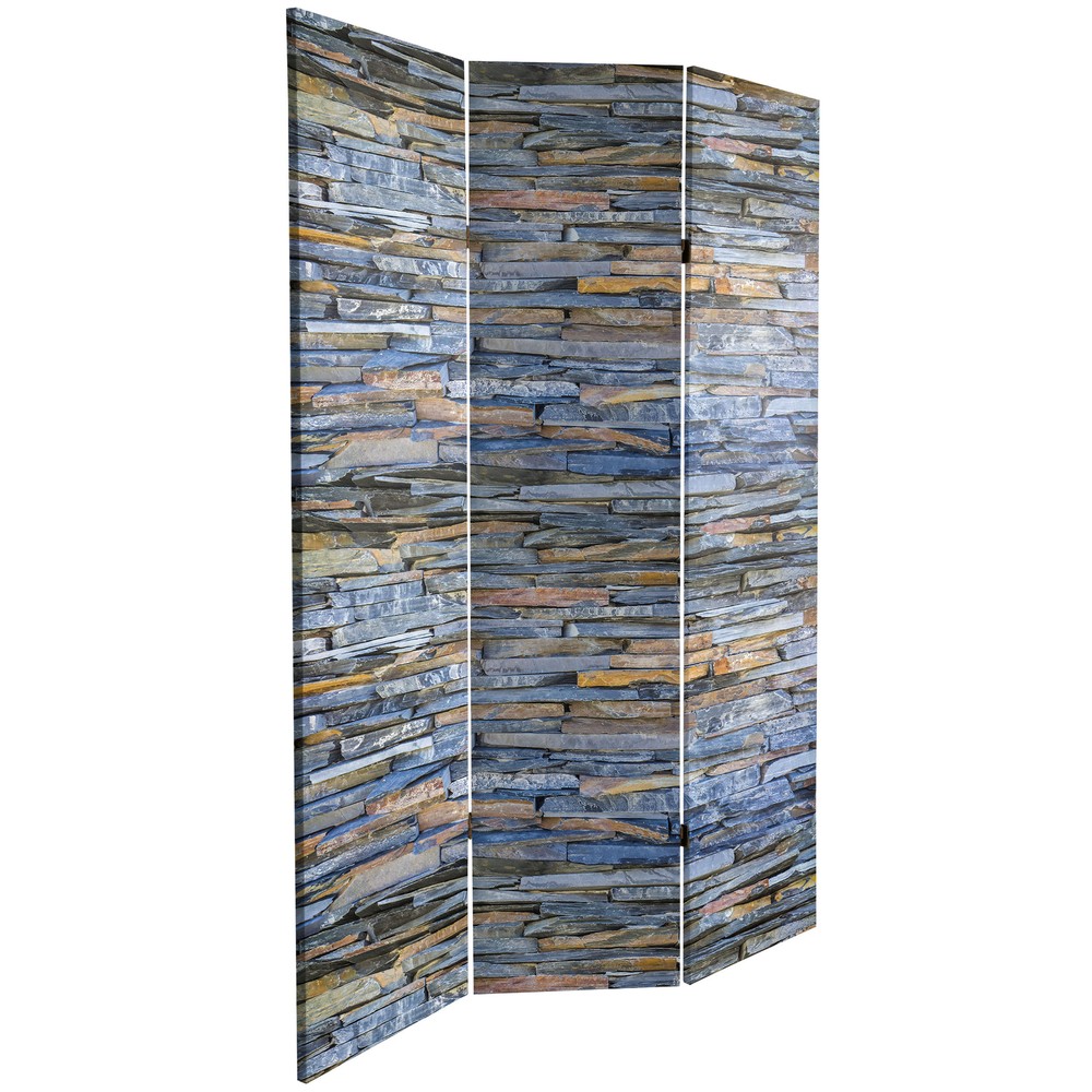 6 ft. Tall Double Sided Medieval Stone Canvas Room Divider