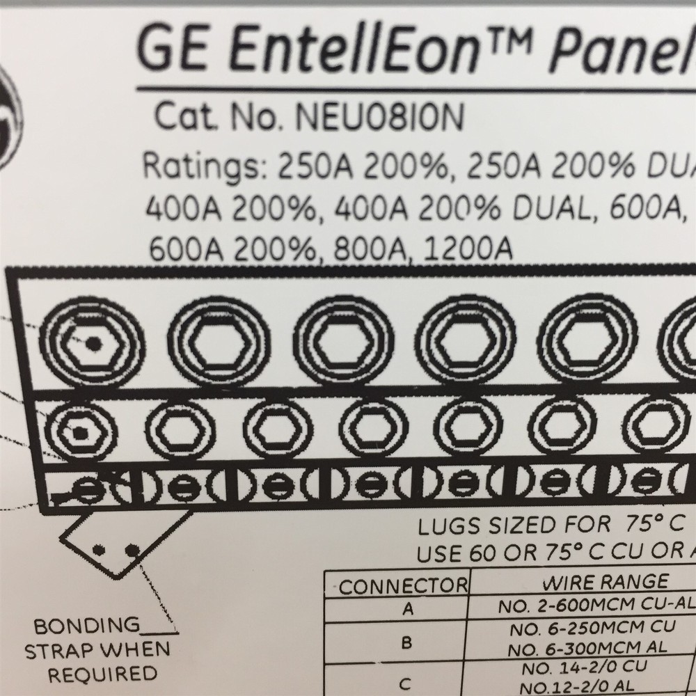 GE EntellEon Panelboard Series Neutral Kit NEU08ION