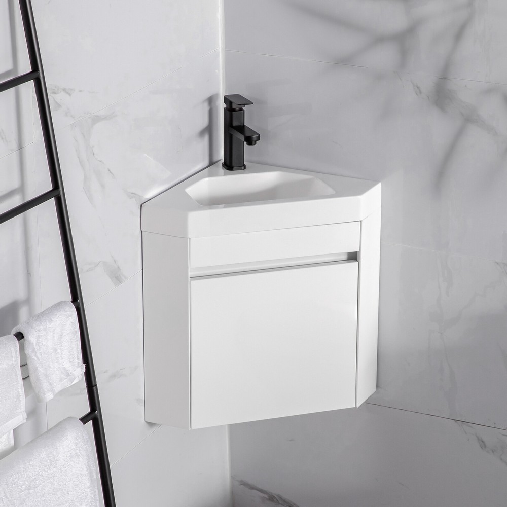 Wall Mounted Corner Bathroom Vanity Sink Combo for Small Space