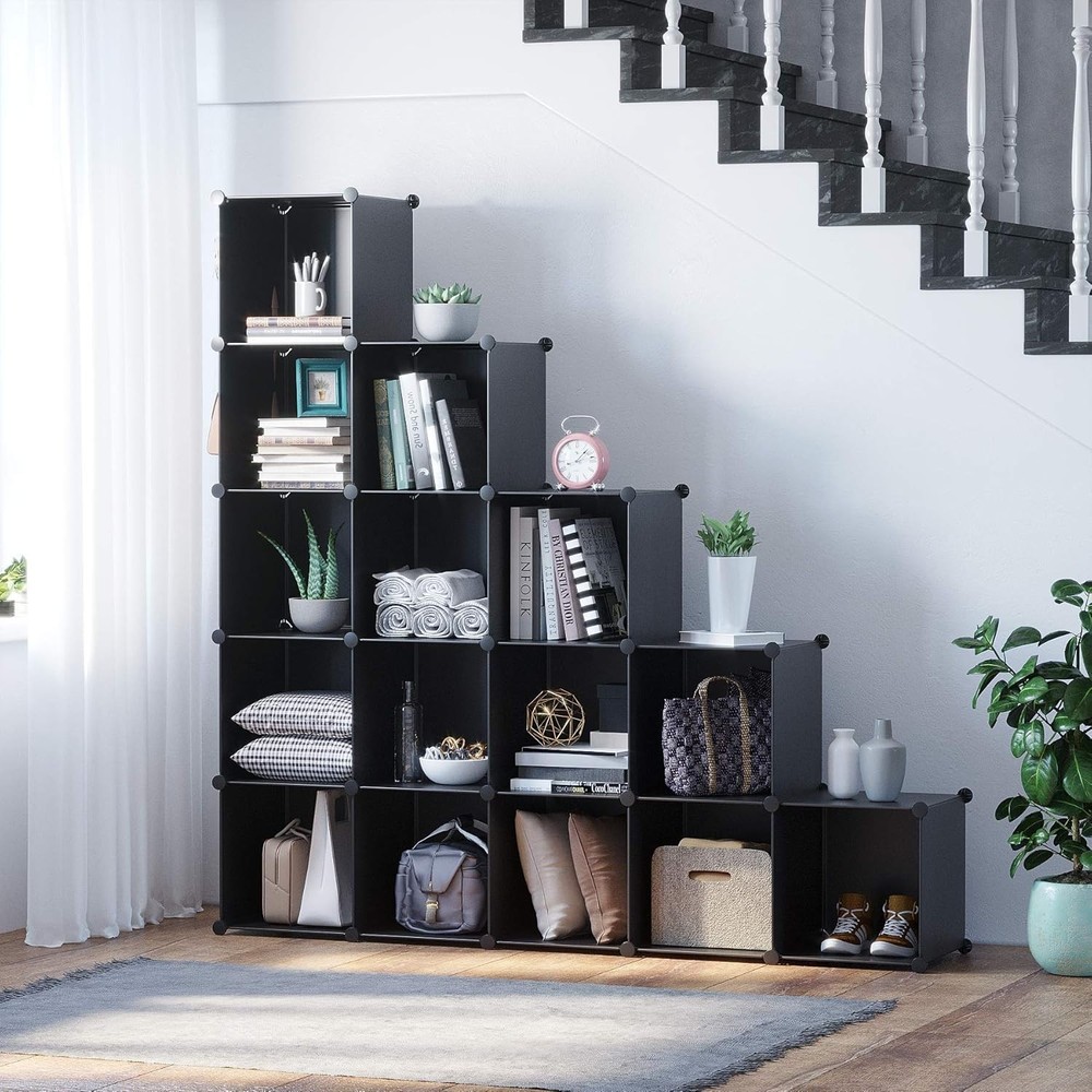 Versatile 16-Cube Storage Solution for Home, Office & Bedroom – Sturdy Black