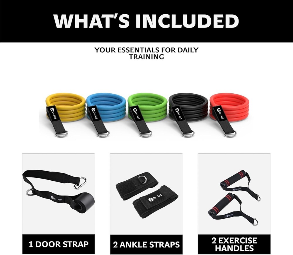 Resistance Band Set - 5 Stackable Exercise Bands with Handles