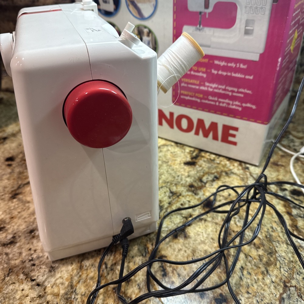 Janome Sew Mini Sewing Machine Compact Portable White & Red With Box
