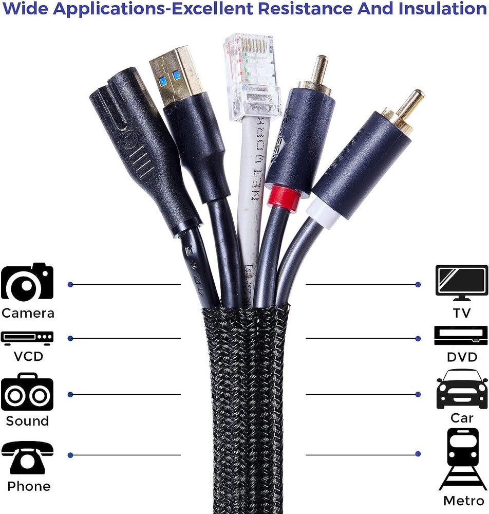 Split Cloth Wire Loom Black Braided Cable Sleeve Cord Organizer Protector Lot