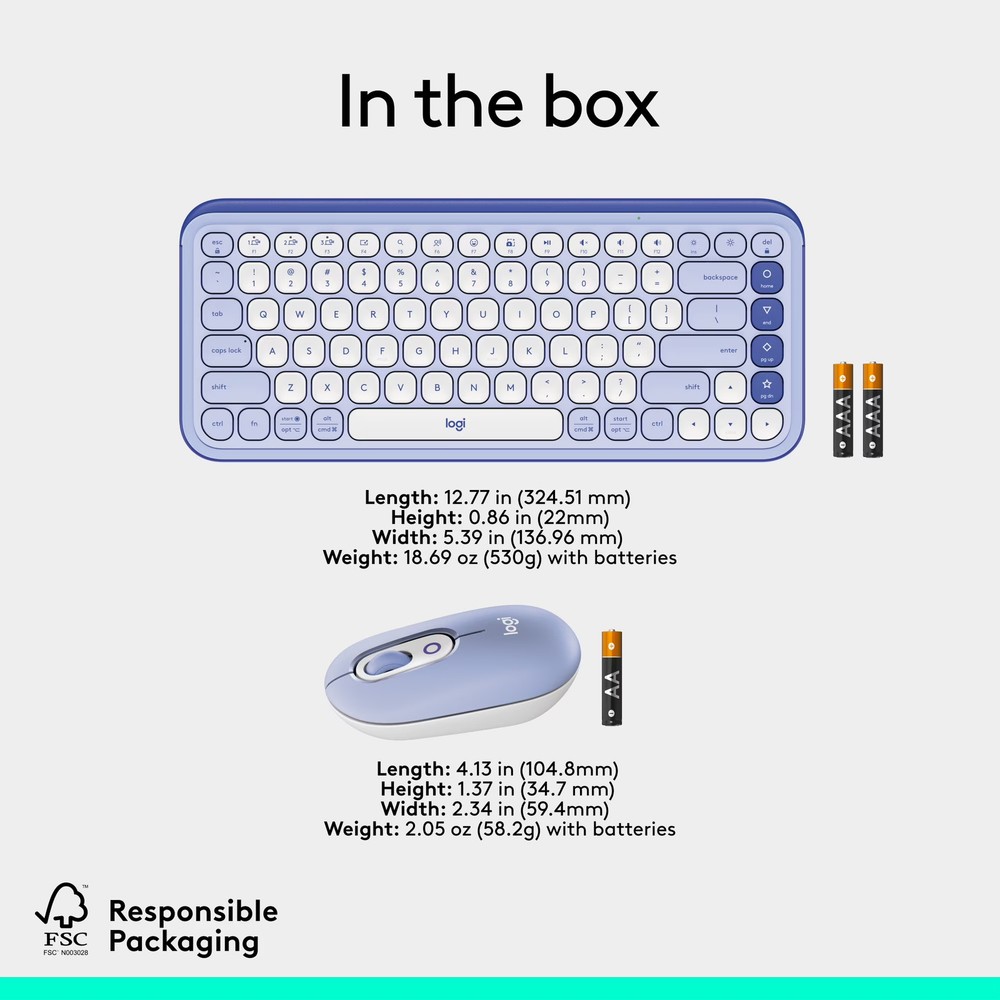 Logitech POP Icon Bluetooth Keyboard and Mouse Combo, Lilac