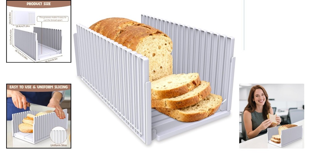 Adjustable Bread Slicer - Foldable Portable Kitchen Tool for Perfect Homemade...