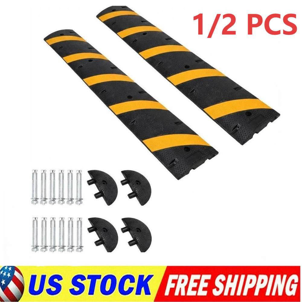 🔝1 / 2PC Rubber Speed Bump 6ft Cable Protector Ramp 2-Channel Modular 2 end cap