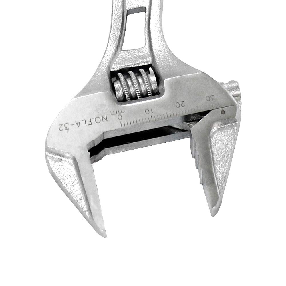 FUJIYA Tools, FLS-32G-F, Short Adjustable Wrench with Grip Silver