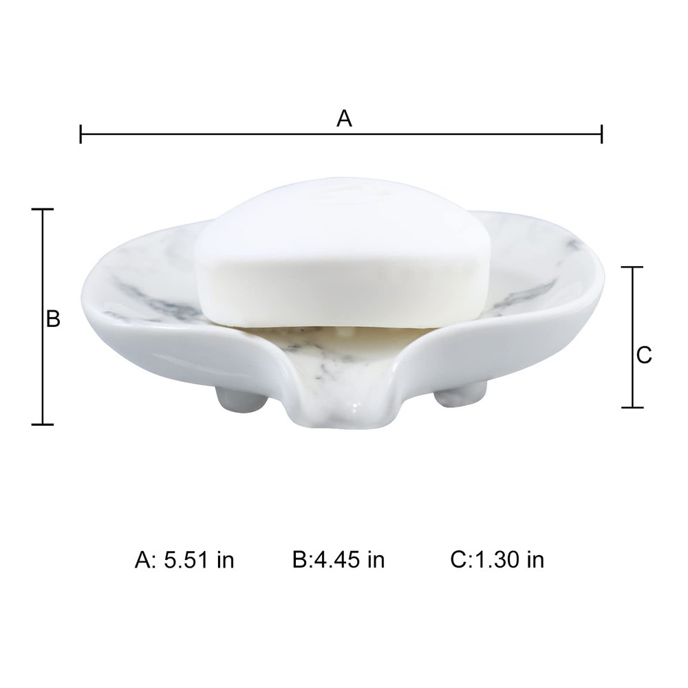 Polyroyal White Marble Texture Soap Dish Ceramic Holder