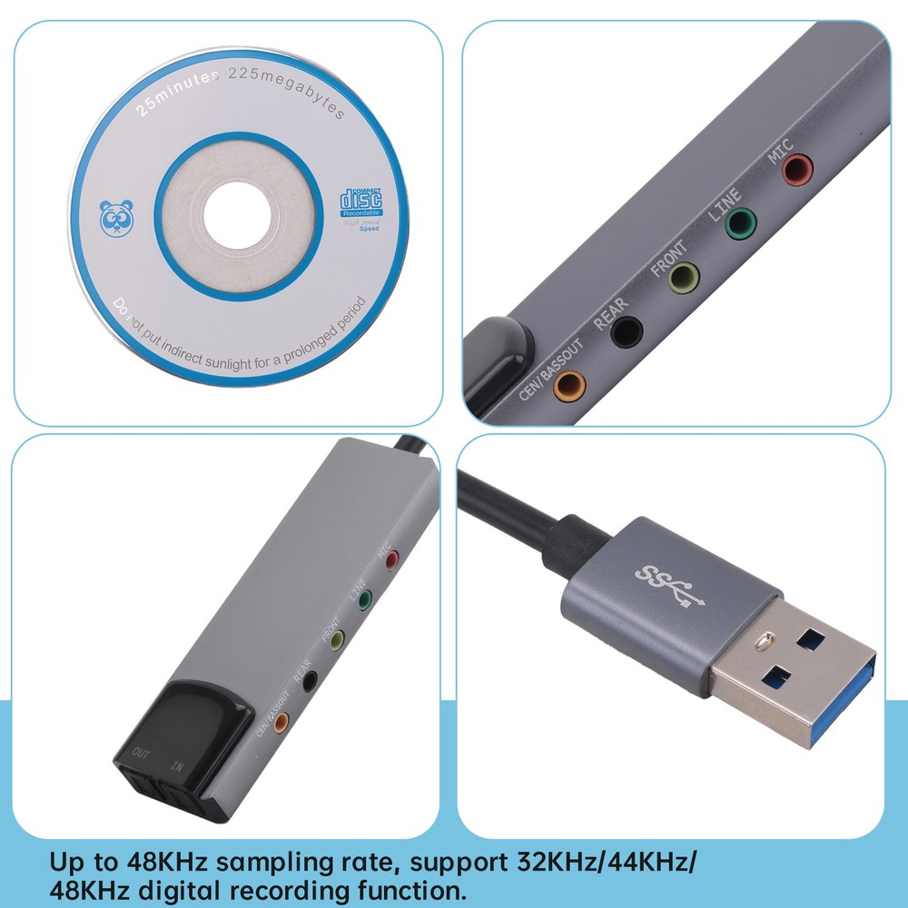 6-In-1 Computer Sound Card 5.1 USB External Sound Card Multi-Function Audio8815