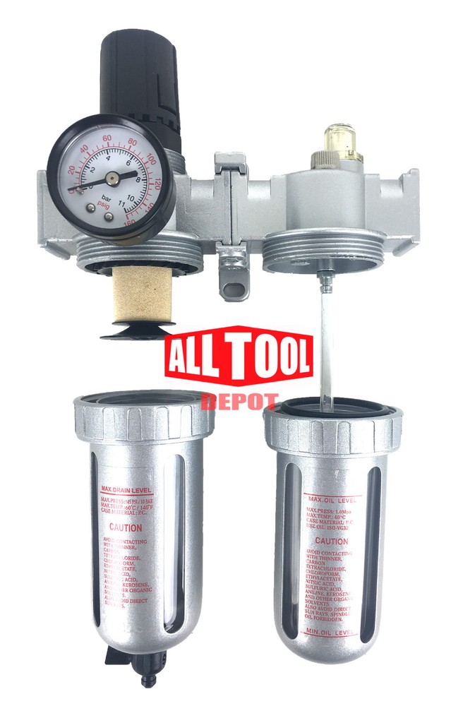 1/4" Mid Flow Air Moisture Filter Regulator Oiler Separator Lubricator Combo