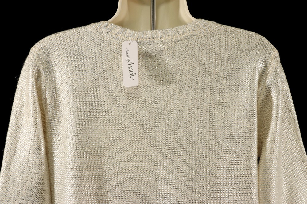 Charming Charlie Womens Rock Chic Sweater M Medium Metallic Silver Pullover NEW