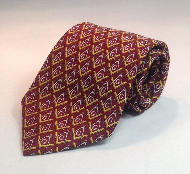 Masonic Square & Compasses Silk Necktie - Maroon (MSCNT-S-MRN)