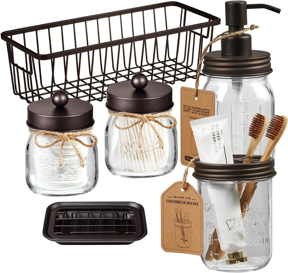Mason Jar Bathroom Accessories Set 6pc