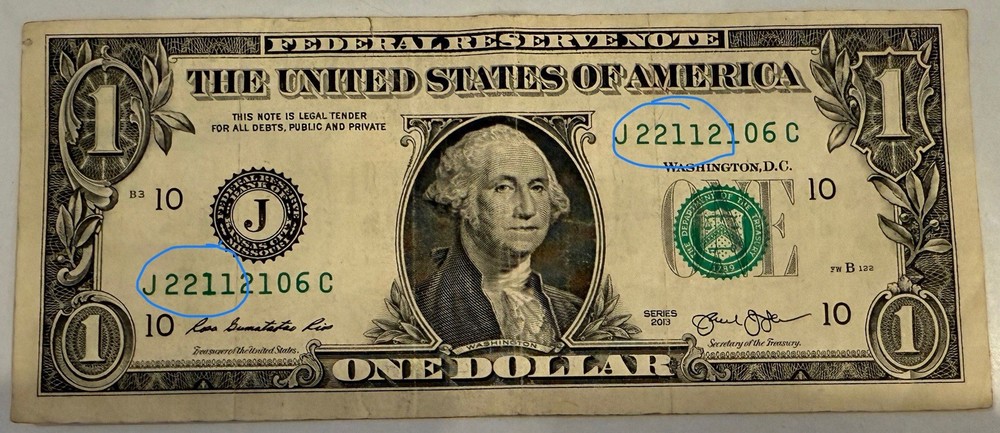 FRN One Dollar Error Ink Drop 2013