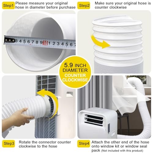 Portable Air Conditioner Hose, 5.9" Diameter Anti-Clockwise Thread, Universal