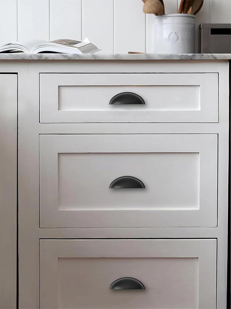 "3"" Drawer Pulls Matte Black Cabinet Handles Cup Pulls Hardware 10 Pack"
