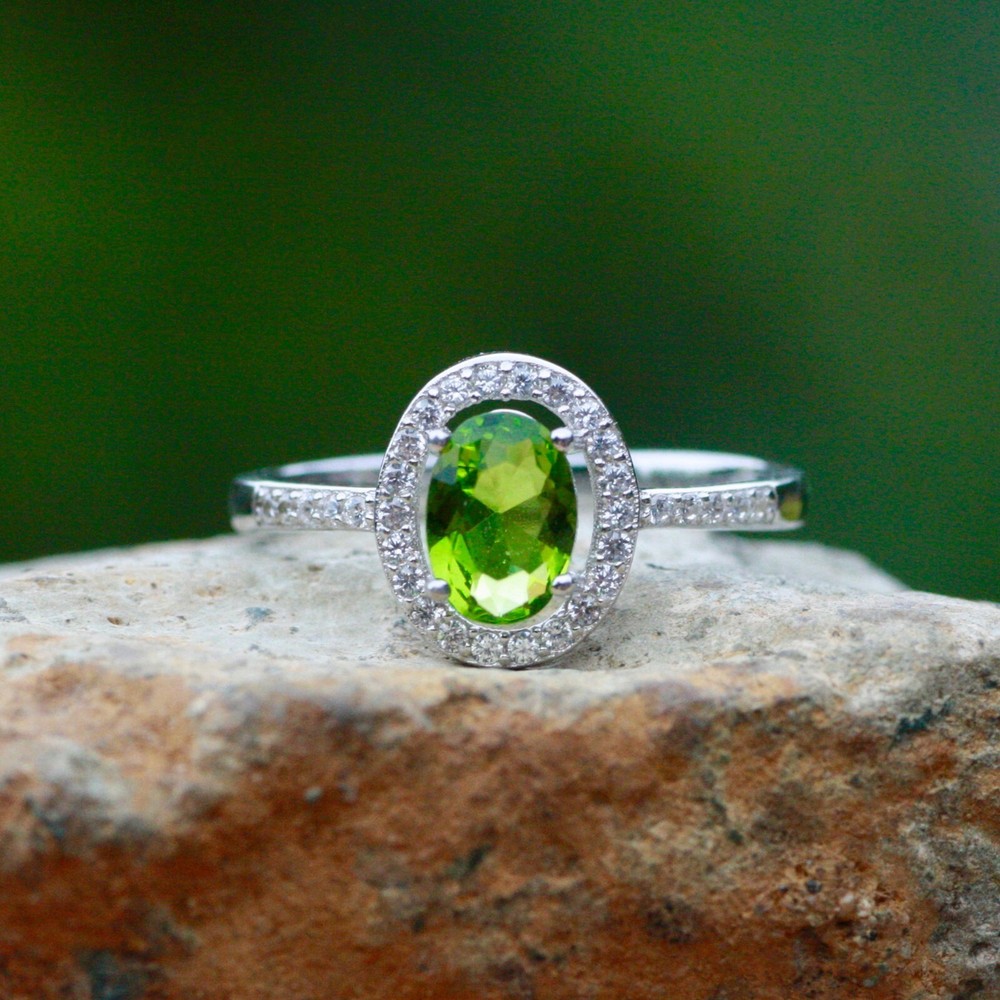 Lab Made Peridot Ring Solid Sterling Silver 925