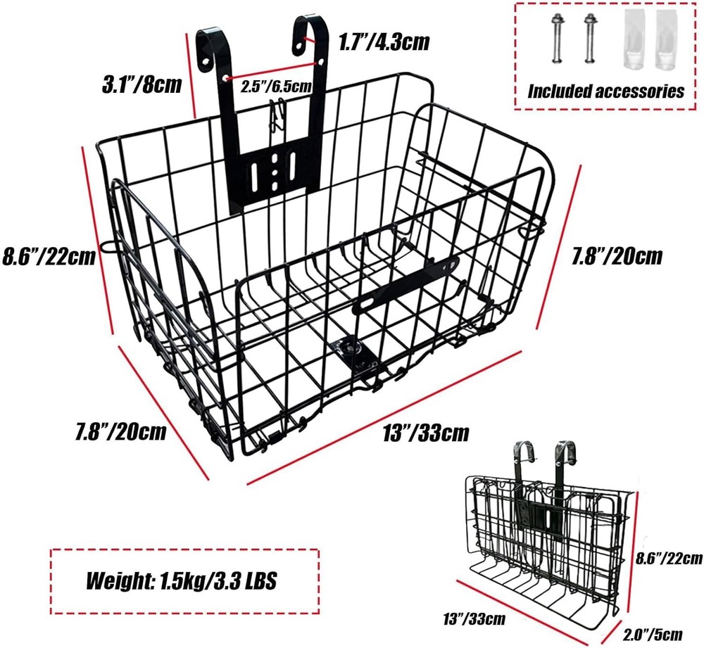 Bicycle Front Basket Folding Wire Basket Handlebar Easy Install